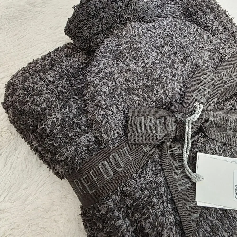 Barefoot Dreams CozyChic Pom Pom Beanie & Oversized Scarf Set Expresso Cocoa NWT